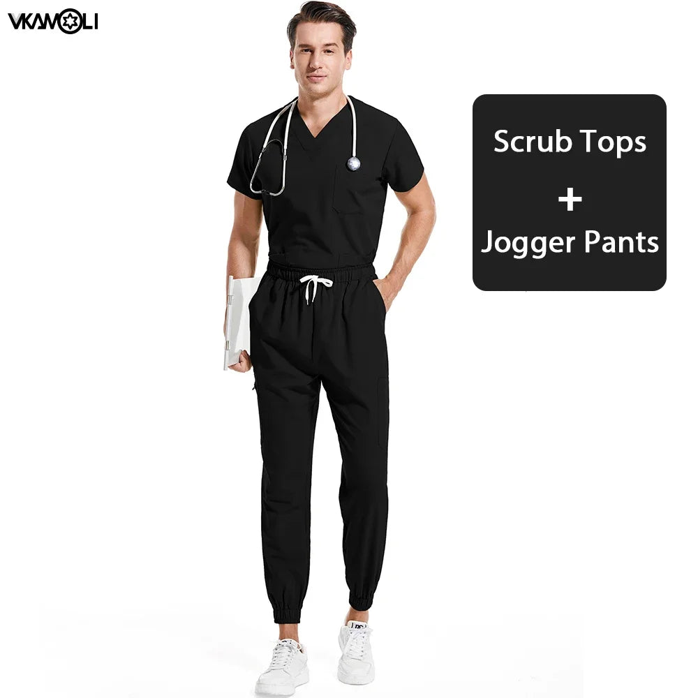 multicolour stretch fabric clinic room medical uniforms top and jogger xs-xxl scrubs set for man Doctor's work clothes