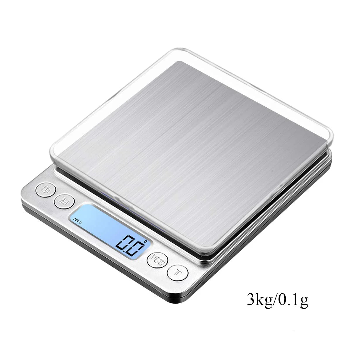 Pocket Case Digital Scale Electronic Weight Scales 3kg 0.1g / 500g 0.01g Jewelry Scale Food Kitchen Balance Silver With 2 Tray
