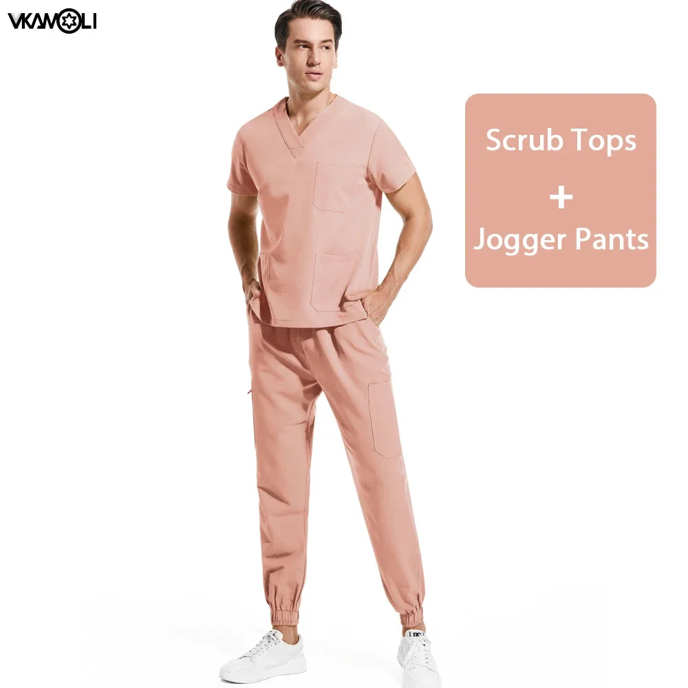 multicolour stretch fabric clinic room medical uniforms top and jogger xs-xxl scrubs set for man Doctor's work clothes