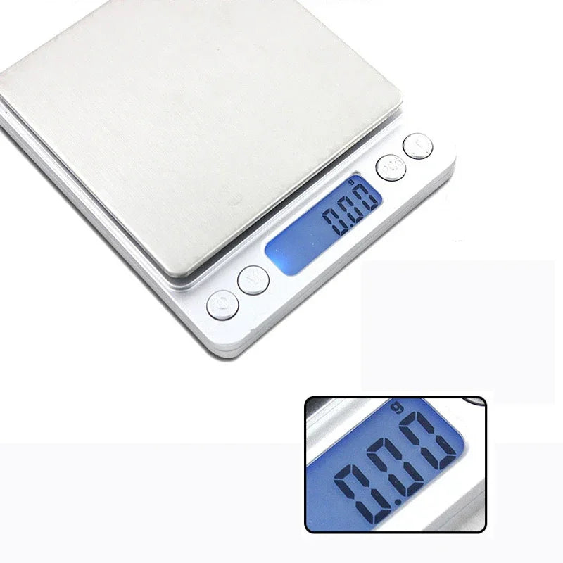 Pocket Case Digital Scale Electronic Weight Scales 3kg 0.1g / 500g 0.01g  Jewelry Scale Food Kitchen Balance Silver With 2 Tray