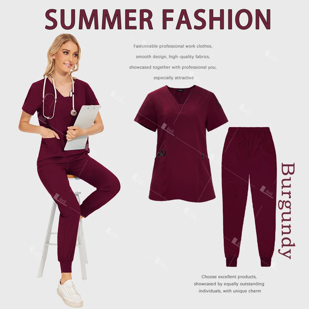 Wholesale Medical Uniforms Jogger Suit Doctor Nurse Scrubs Set Hospital Surgical Work Clothes Multicolor Women Wear Scrubs Suits