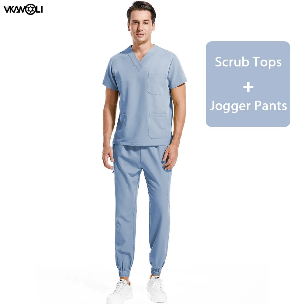 multicolour stretch fabric clinic room medical uniforms top and jogger xs-xxl scrubs set for man Doctor's work clothes