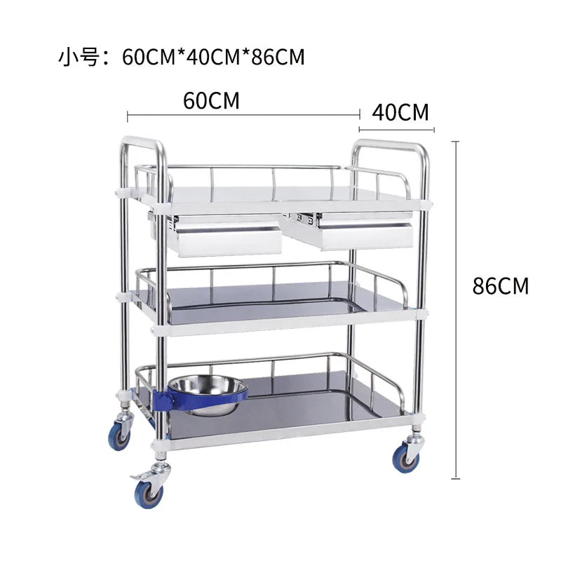 Thickened Treatment Car Stainless Steel Instrument Table Nurse Aesthetic Care Surgery Storage Rack Dressing Change Trolley