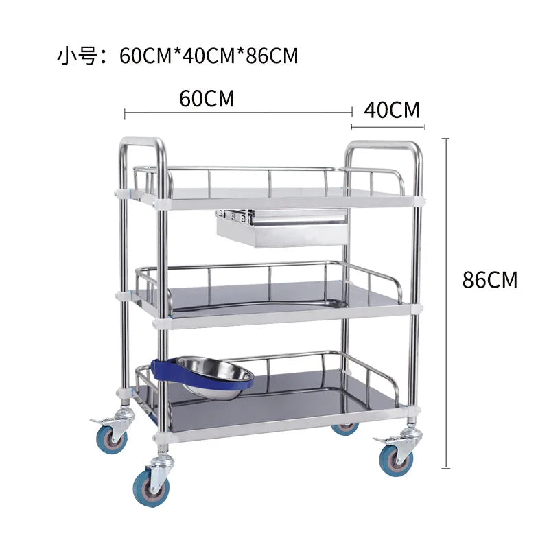 Thickened Treatment Car Stainless Steel Instrument Table Nurse Aesthetic Care Surgery Storage Rack Dressing Change Trolley
