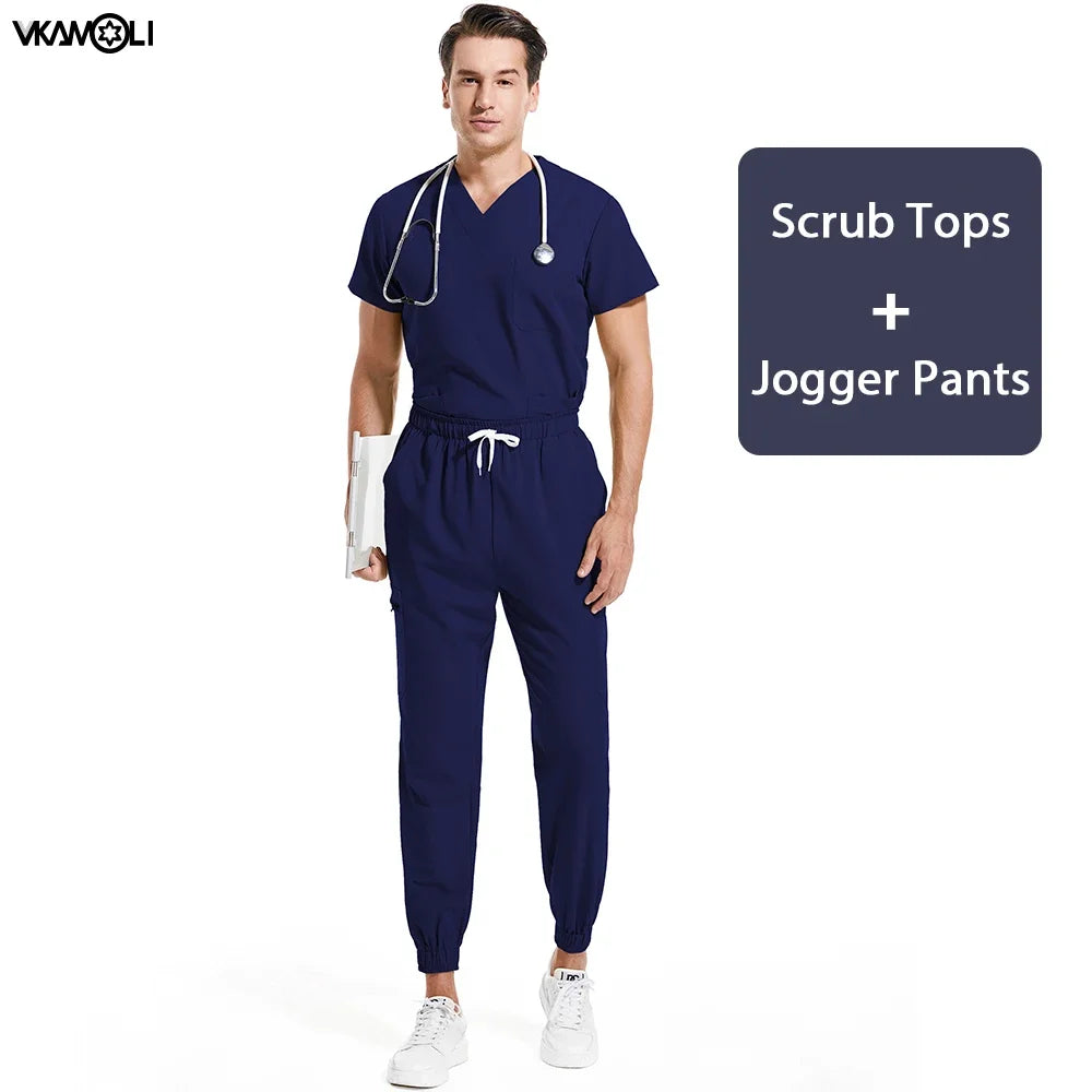 multicolour stretch fabric clinic room medical uniforms top and jogger xs-xxl scrubs set for man Doctor's work clothes