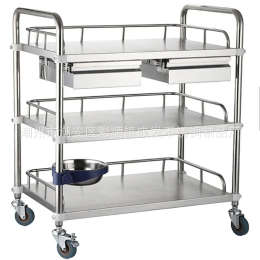 Thickened Treatment Car Stainless Steel Instrument Table Nurse Aesthetic Care Surgery Storage Rack Dressing Change Trolley