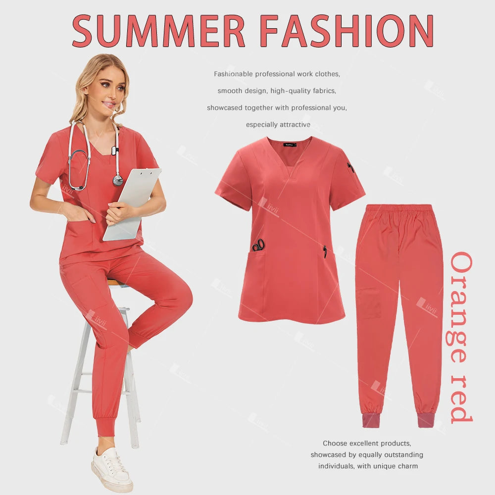 Wholesale Medical Uniforms Jogger Suit Doctor Nurse Scrubs Set Hospital Surgical Work Clothes Multicolor Women Wear Scrubs Suits