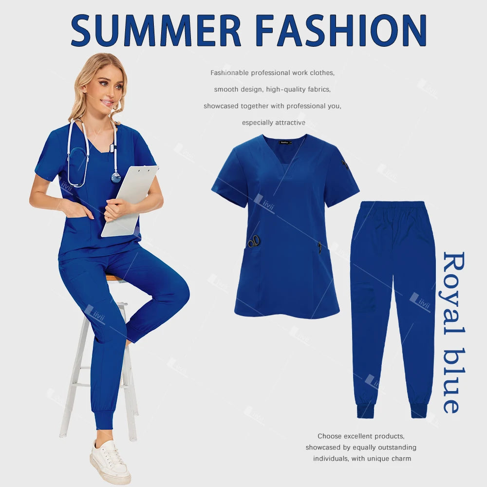 Wholesale Medical Uniforms Jogger Suit Doctor Nurse Scrubs Set Hospital Surgical Work Clothes Multicolor Women Wear Scrubs Suits
