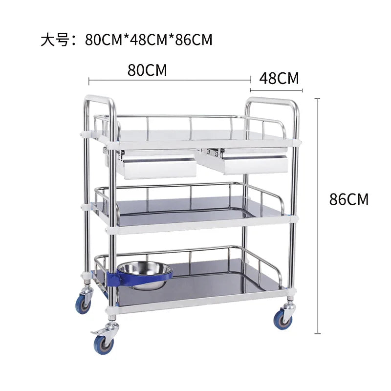 Thickened Treatment Car Stainless Steel Instrument Table Nurse Aesthetic Care Surgery Storage Rack Dressing Change Trolley