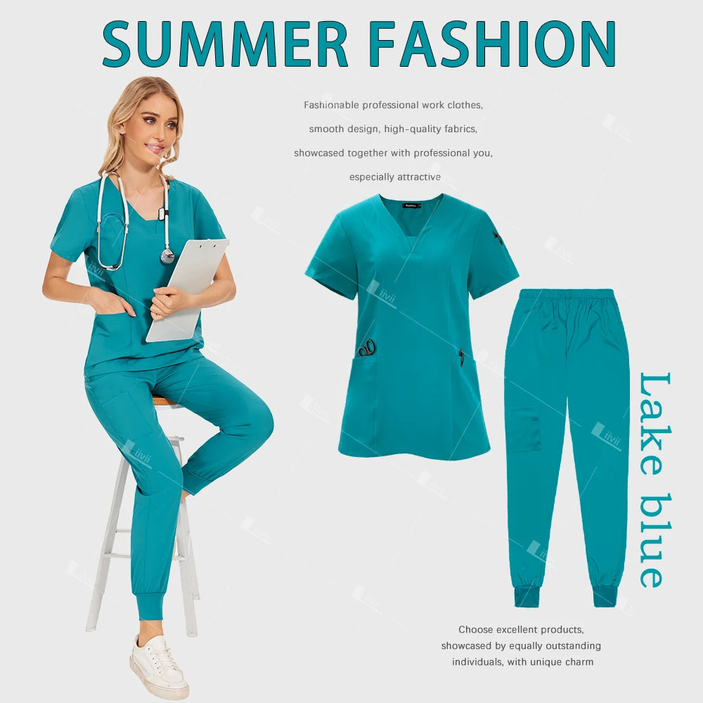 Wholesale Medical Uniforms Jogger Suit Doctor Nurse Scrubs Set Hospital Surgical Work Clothes Multicolor Women Wear Scrubs Suits