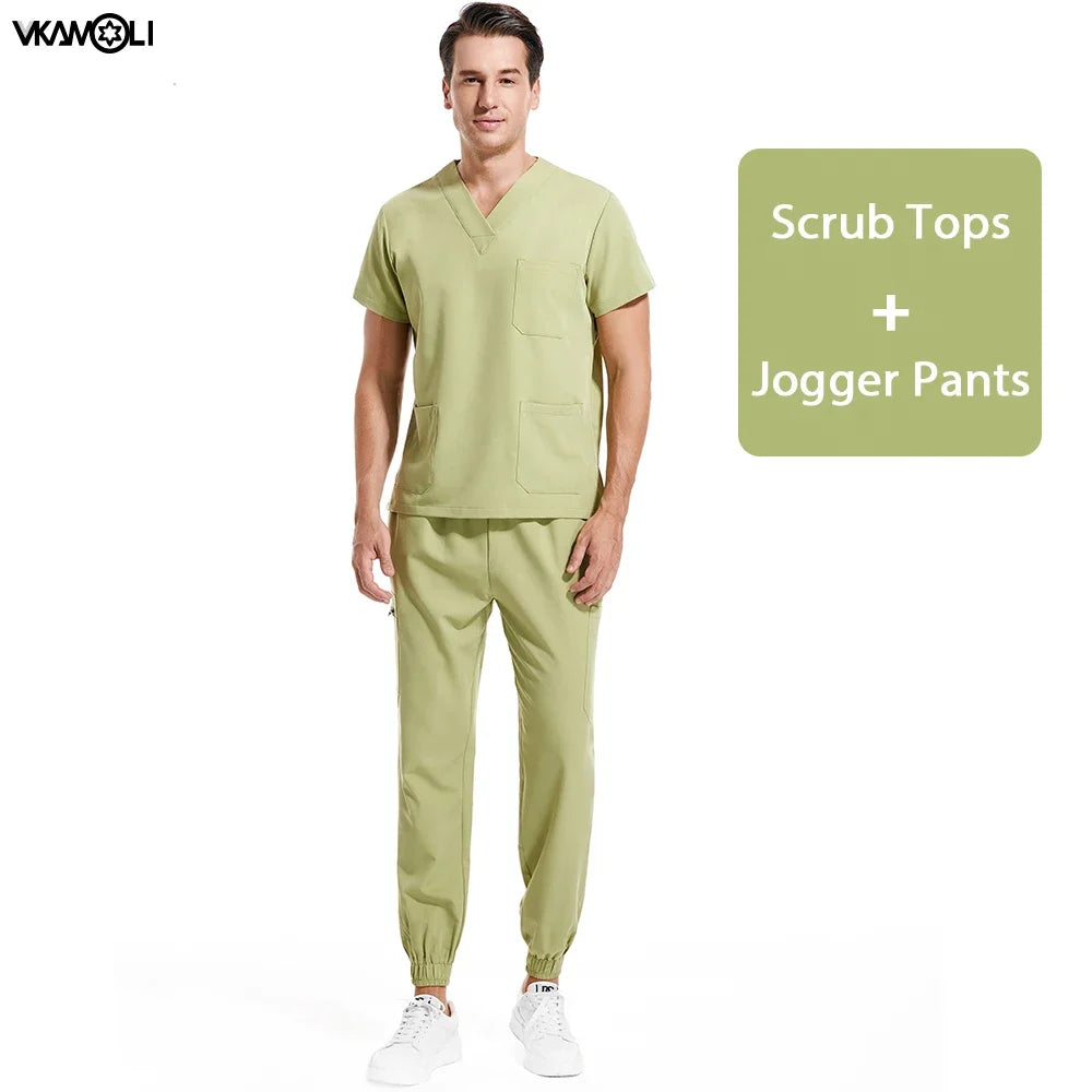 multicolour stretch fabric clinic room medical uniforms top and jogger xs-xxl scrubs set for man Doctor's work clothes