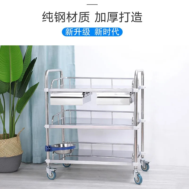 Thickened Treatment Car Stainless Steel Instrument Table Nurse Aesthetic Care Surgery Storage Rack Dressing Change Trolley