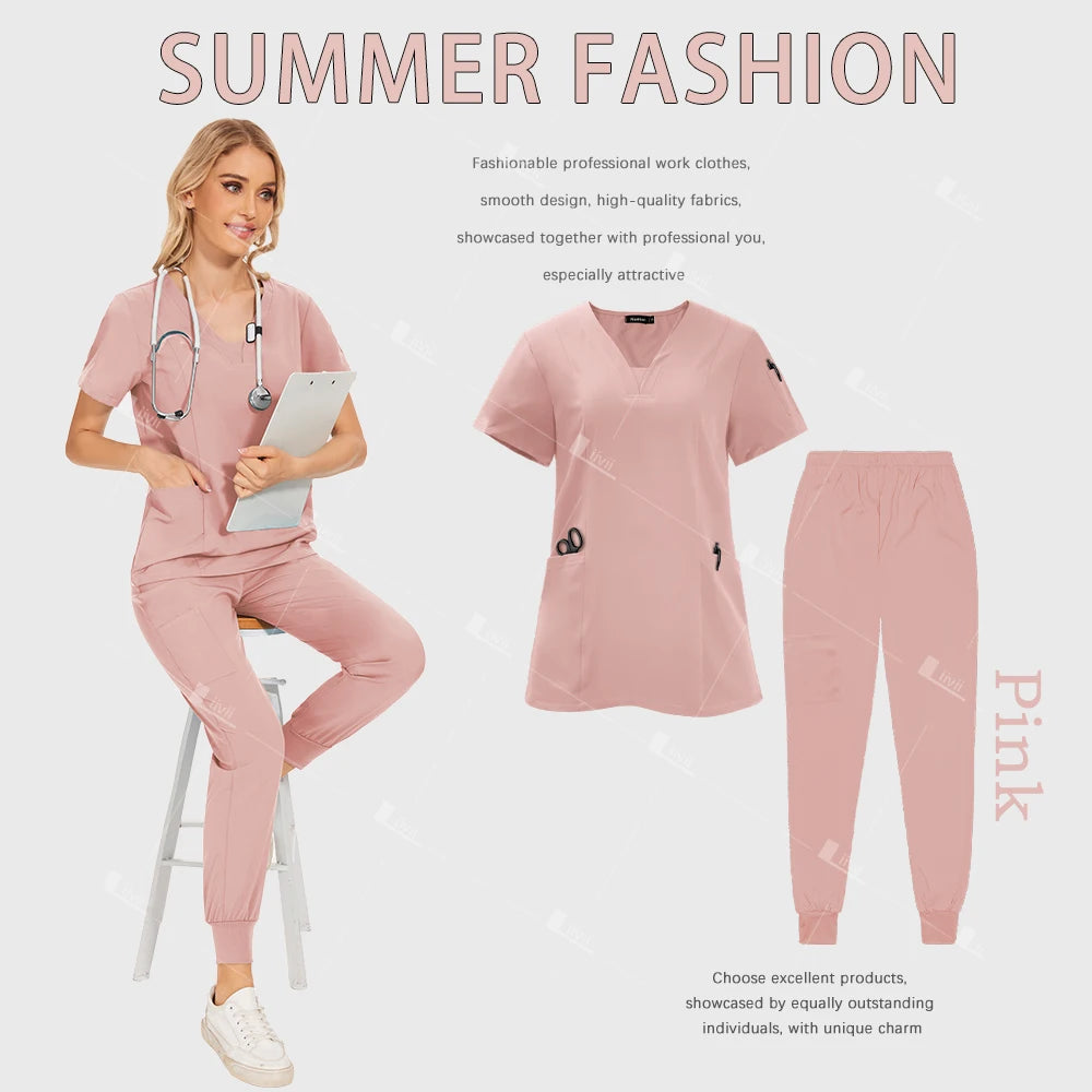 Wholesale Medical Uniforms Jogger Suit Doctor Nurse Scrubs Set Hospital Surgical Work Clothes Multicolor Women Wear Scrubs Suits