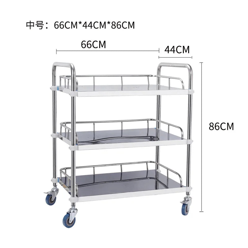 Thickened Treatment Car Stainless Steel Instrument Table Nurse Aesthetic Care Surgery Storage Rack Dressing Change Trolley