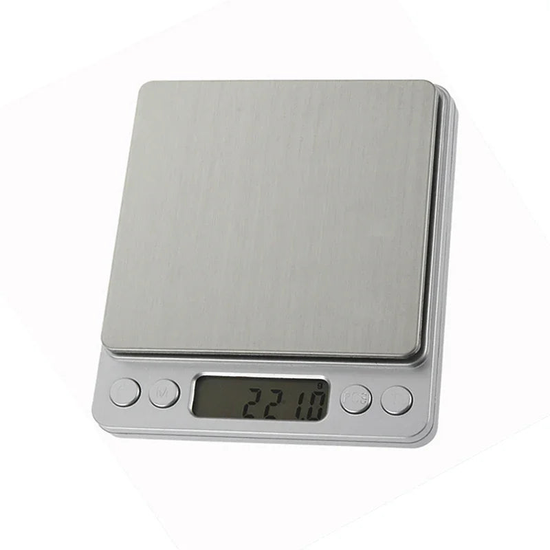 Pocket Case Digital Scale Electronic Weight Scales 3kg 0.1g / 500g 0.01g  Jewelry Scale Food Kitchen Balance Silver With 2 Tray