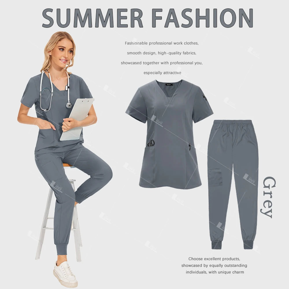 Wholesale Medical Uniforms Jogger Suit Doctor Nurse Scrubs Set Hospital Surgical Work Clothes Multicolor Women Wear Scrubs Suits