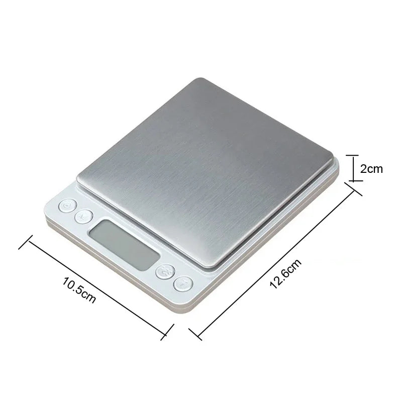 Pocket Case Digital Scale Electronic Weight Scales 3kg 0.1g / 500g 0.01g  Jewelry Scale Food Kitchen Balance Silver With 2 Tray