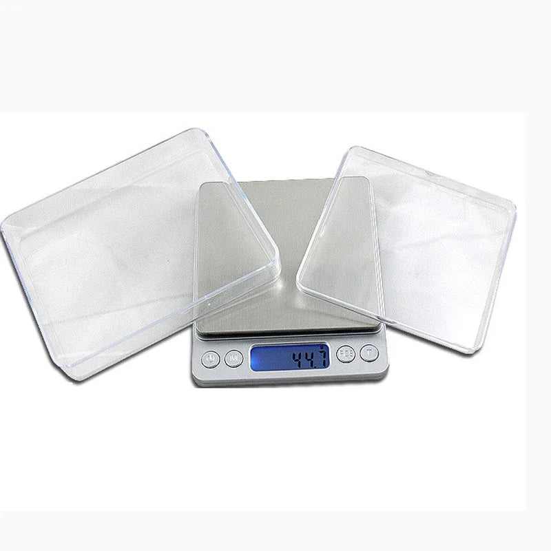 Pocket Case Digital Scale Electronic Weight Scales 3kg 0.1g / 500g 0.01g  Jewelry Scale Food Kitchen Balance Silver With 2 Tray