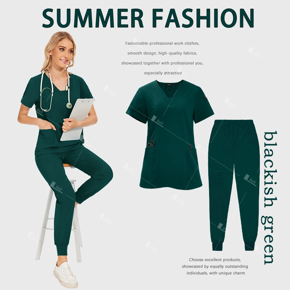 Wholesale Medical Uniforms Jogger Suit Doctor Nurse Scrubs Set Hospital Surgical Work Clothes Multicolor Women Wear Scrubs Suits