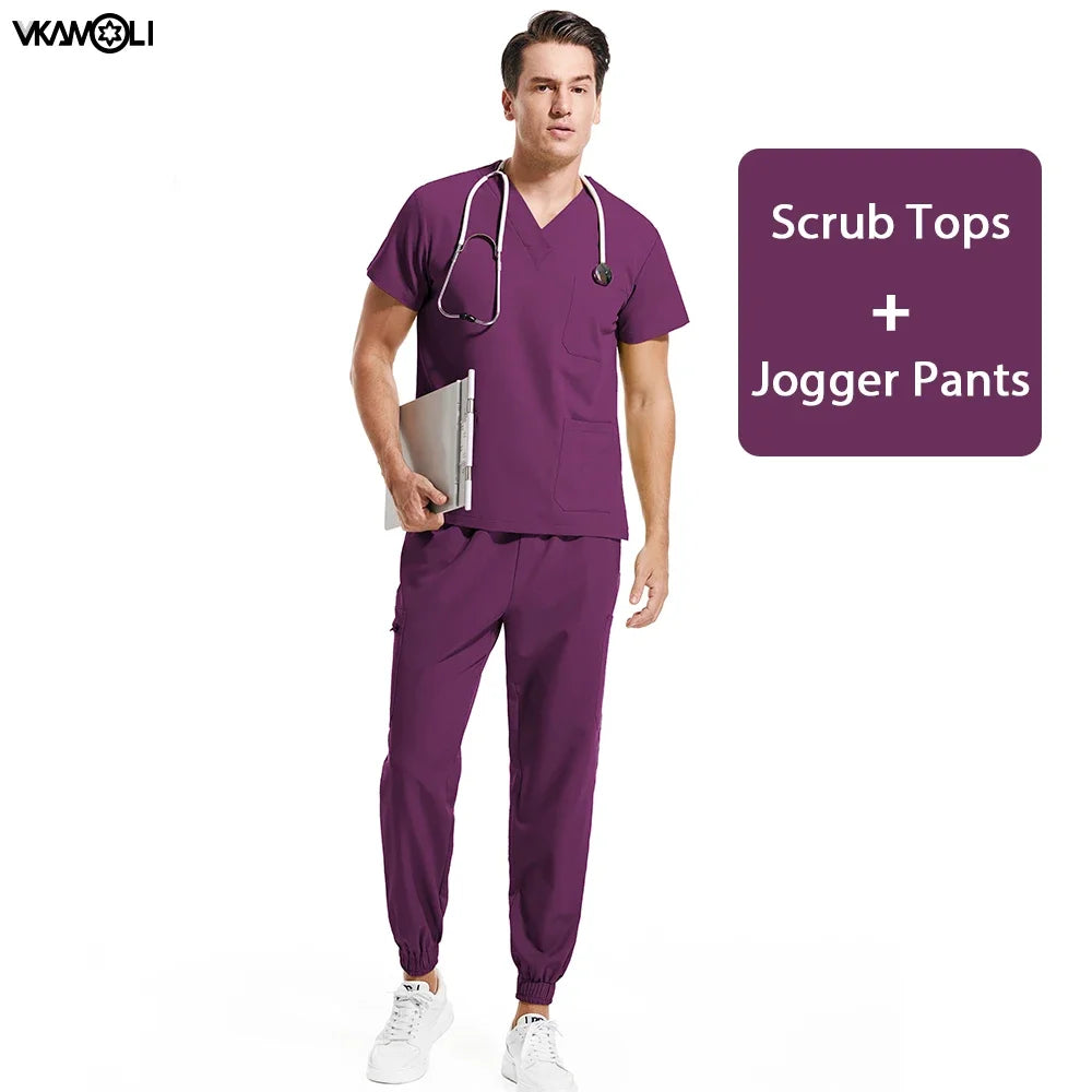 multicolour stretch fabric clinic room medical uniforms top and jogger xs-xxl scrubs set for man Doctor's work clothes