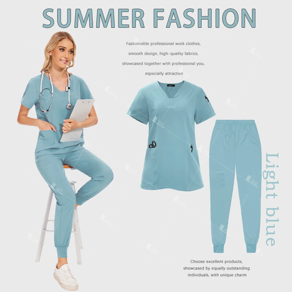 Wholesale Medical Uniforms Jogger Suit Doctor Nurse Scrubs Set Hospital Surgical Work Clothes Multicolor Women Wear Scrubs Suits